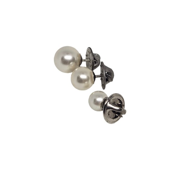 Vintage Lot Of 3 Single Pearl Round Tie Tack Scarf Pins Signed Ballou Reg'd - Picture 1 of 16